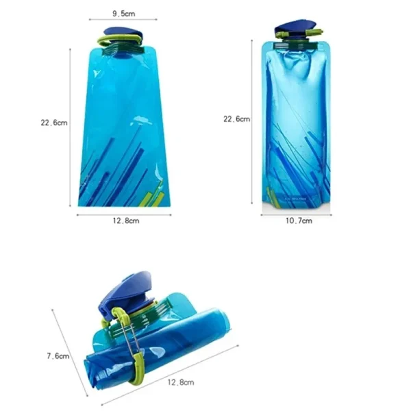 700ml Foldable Water Bottles Flexible Reusable Travel&Camping Water Bottle Water Pouch Soft Flask Water Bag With Carabiner Clip 3