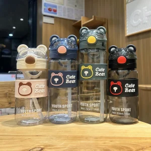 650ML Kids Water Sippy Cup Cartoon Water bottle with Straws Leakproof Water Bottle Outdoor Camping Portable Plastic Straw Cups 1