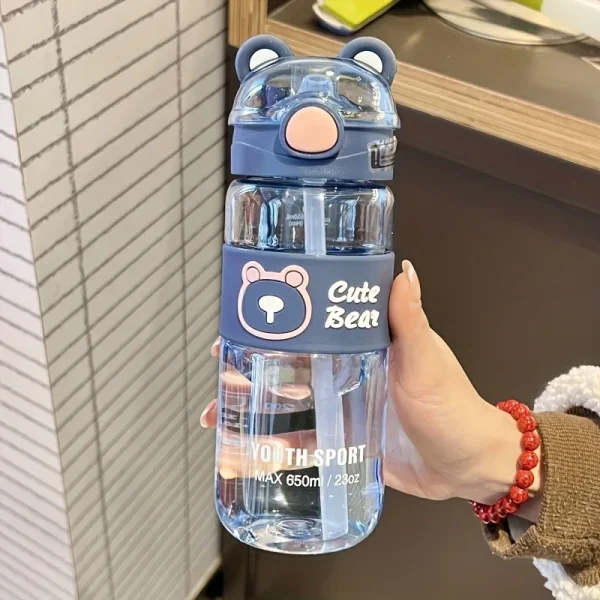 650ML Kids Water Sippy Cup Cartoon Water bottle with Straws Leakproof Water Bottle Outdoor Camping Portable Plastic Straw Cups 2