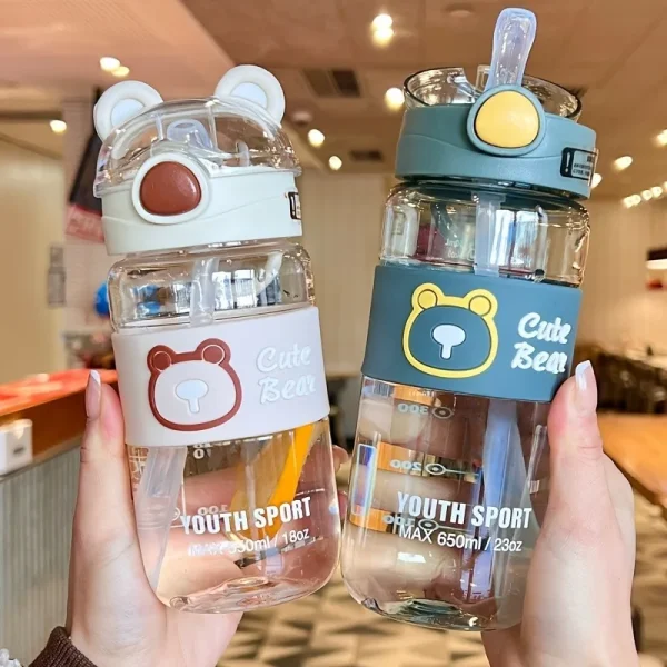 650ML Kids Water Sippy Cup Cartoon Water bottle with Straws Leakproof Water Bottle Outdoor Camping Portable Plastic Straw Cups 3