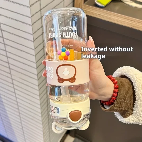 650ML Kids Water Sippy Cup Cartoon Water bottle with Straws Leakproof Water Bottle Outdoor Camping Portable Plastic Straw Cups 5