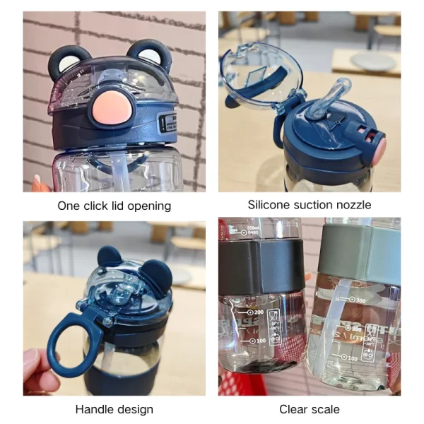 650ML Kids Water Sippy Cup Cartoon Water bottle with Straws Leakproof Water Bottle Outdoor Camping Portable Plastic Straw Cups 6