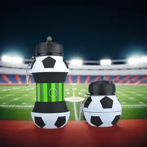 Kids Fold Outdoor Sports Water Cups Basketball/Football Bottle,Student Leakproof Portable Kids Water Bottle,Can Hang Backpack 1