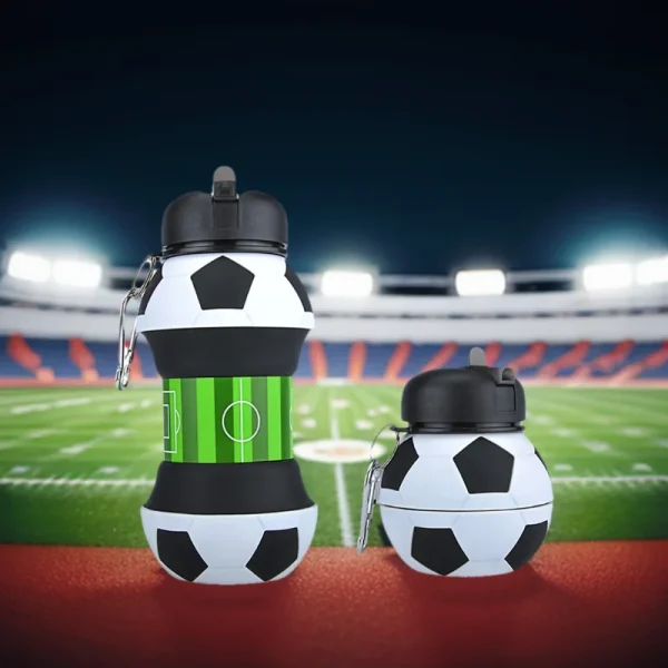 Kids Fold Outdoor Sports Water Cups Basketball/Football Bottle,Student Leakproof Portable Kids Water Bottle,Can Hang Backpack 1