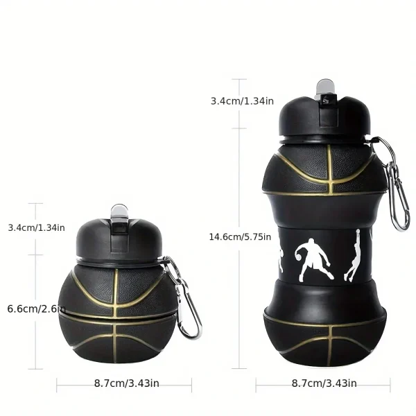 Kids Fold Outdoor Sports Water Cups Basketball/Football Bottle,Student Leakproof Portable Kids Water Bottle,Can Hang Backpack 2