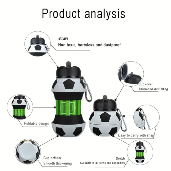 Kids Fold Outdoor Sports Water Cups Basketball/Football Bottle,Student Leakproof Portable Kids Water Bottle,Can Hang Backpack 4