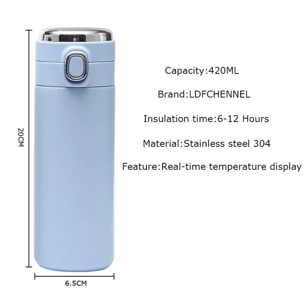 1Pc Smart Thermos Stainless Steel Water Bottle Led Temperature Display Coffee Thermal Mugs Intelligent Insulation 400ML Digital 3