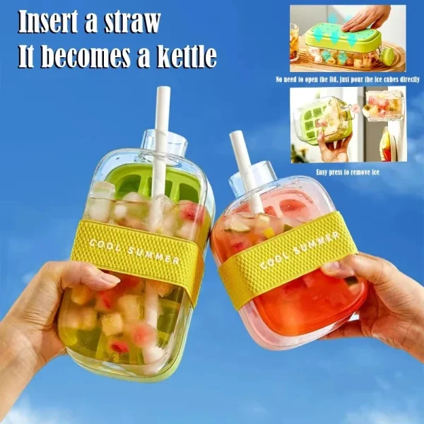 500/800ml 2in1 Ice Cube Tray with Water Bottle Press Type Portable Ice Maker High Capacity Ice Mold for Home Kitchen Summer Use 2