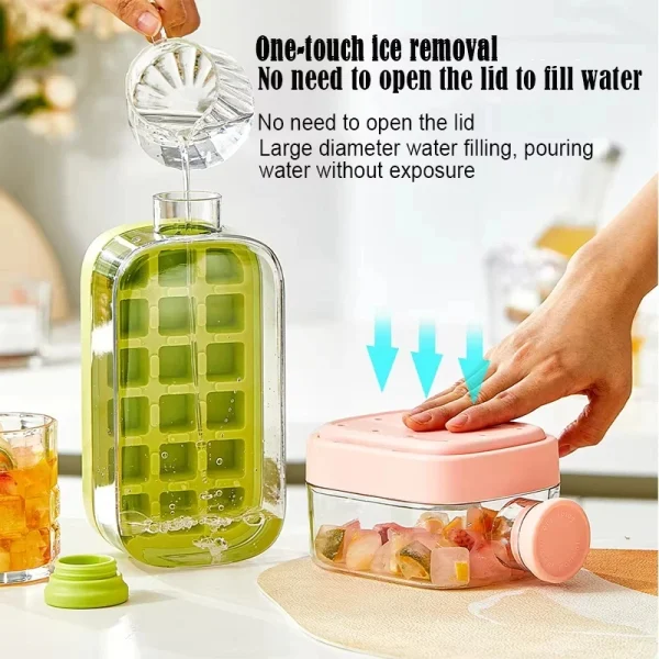500/800ml 2in1 Ice Cube Tray with Water Bottle Press Type Portable Ice Maker High Capacity Ice Mold for Home Kitchen Summer Use 3