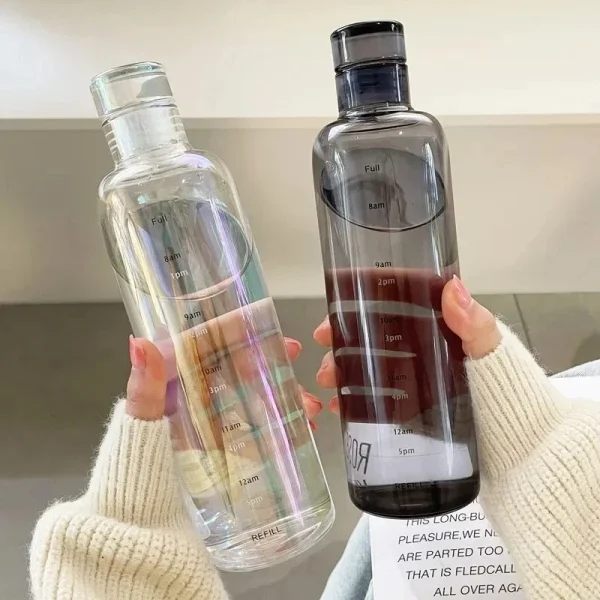 Simple Water Bottle With Time Scale For Tour Outdoor Sports And Travel Leak Proof Seal School Water Bottles for Girls Milk Juice 2
