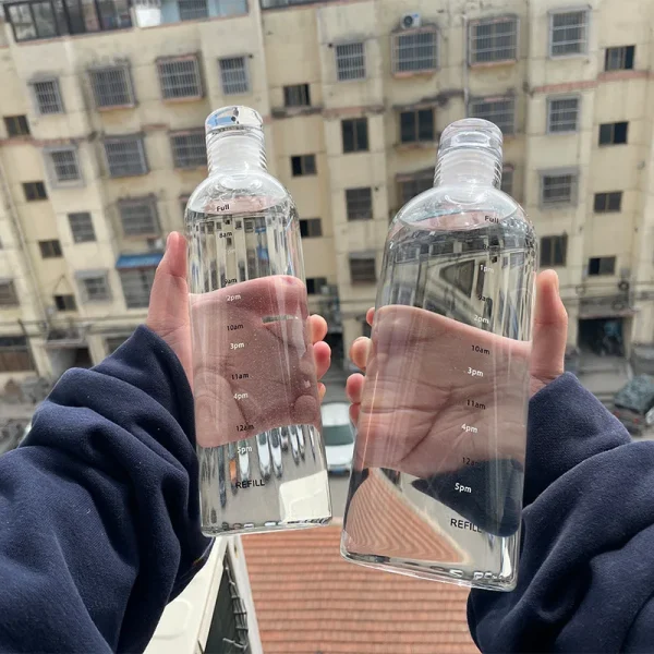 300-1000ml Glass Water Bottle Large Capacity with Time Marker Cover for Water Drink Outdoor PortableTransparent Milk Juice Cup 3