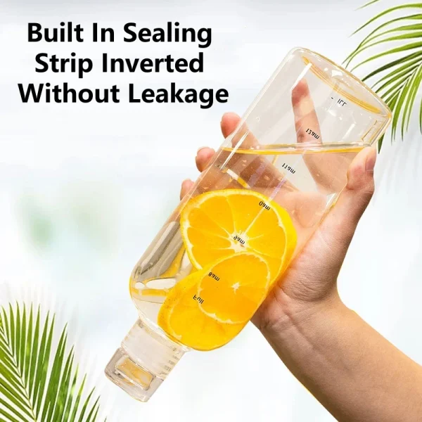 300-1000ml Glass Water Bottle Large Capacity with Time Marker Cover for Water Drink Outdoor PortableTransparent Milk Juice Cup 4