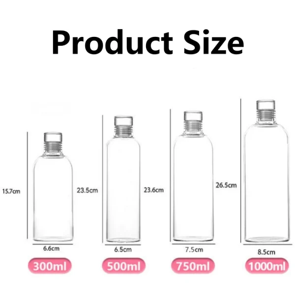 300-1000ml Glass Water Bottle Large Capacity with Time Marker Cover for Water Drink Outdoor PortableTransparent Milk Juice Cup 6