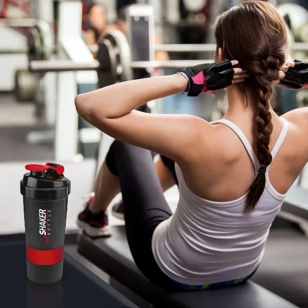 500ml Layered Protein Bottle Powder Shaker with Powder Storage Container Large Water Bottle Water Bottle with Wire Stirring Ball 6