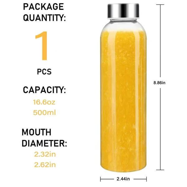 16.6 oz Clear Glass Bottle, Reusable Glass Water Bottle for Juicing, Refrigerator, 100% Leak - Proof, BPA-Free and Eco-Friendly 2