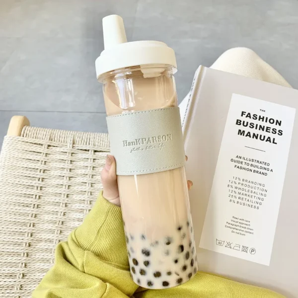 850ML Cute Pearl Milk Tea Straw Plastic Water Bottle with Cup Cover Women Large Capacity Juice Boba Milk Cup Drop-proof 1