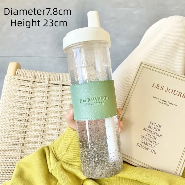 850ML Cute Pearl Milk Tea Straw Plastic Water Bottle with Cup Cover Women Large Capacity Juice Boba Milk Cup Drop-proof 6
