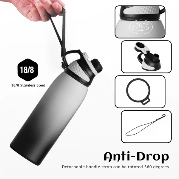 FEIJIAN-Stainless Steel Thermo Bottle with Magnetic Lid, Insulated Vacuum Flask, Outdoor Sport Water Bottle, Keep Cold, 1500ml 3