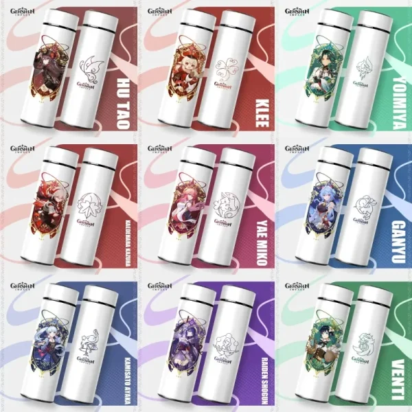 500ml Genshin Impact Vacuum Insulated Bottle Temperature Display Vacuum High Capacity Stainless Steel Thermos Cup Anime Gifts 2