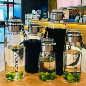 1L Large Capacity Glass Water Bottle Transparent Milk Juice Cup Outdoor Portable Leakproof Drinkware Tea Water Glass Bottle 2L 1