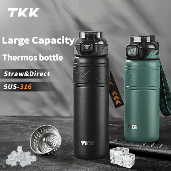 TKK SUS316 Thermos Bottle Large Capacity Vaccum Cup Cold Insulation Portable Strap with Tea Flitter Thermal Flask 1