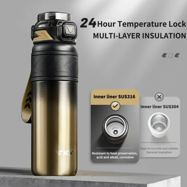 TKK SUS316 Thermos Bottle Large Capacity Vaccum Cup Cold Insulation Portable Strap with Tea Flitter Thermal Flask 2