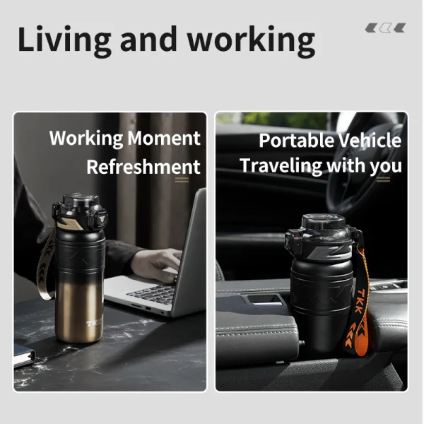 TKK SUS316 Thermos Bottle Large Capacity Vaccum Cup Cold Insulation Portable Strap with Tea Flitter Thermal Flask 4
