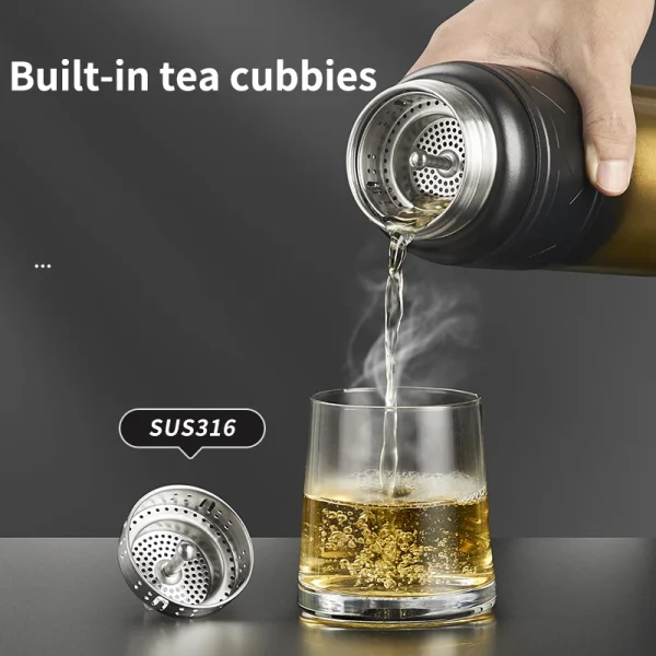 TKK SUS316 Thermos Bottle Large Capacity Vaccum Cup Cold Insulation Portable Strap with Tea Flitter Thermal Flask 6