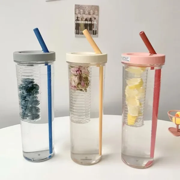 New 700ML Folding Straw Cup Small Filter 700ml Fruit Tea with Straw Outdoor Plastic Water Bottle with Lids Water Bottle Summer 1
