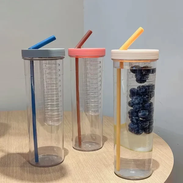 New 700ML Folding Straw Cup Small Filter 700ml Fruit Tea with Straw Outdoor Plastic Water Bottle with Lids Water Bottle Summer 3