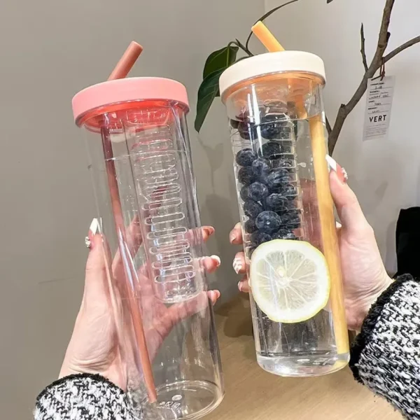 New 700ML Folding Straw Cup Small Filter 700ml Fruit Tea with Straw Outdoor Plastic Water Bottle with Lids Water Bottle Summer 6