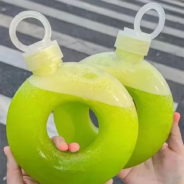 500ML/350ML Cute Donut Water Bottle Handle Ring  Women Girls Travel Cup Transparent Drinking Bottle 1
