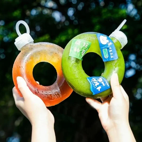 500ML/350ML Cute Donut Water Bottle Handle Ring  Women Girls Travel Cup Transparent Drinking Bottle 3