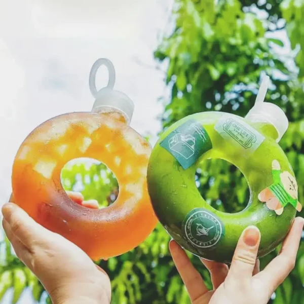 500ML/350ML Cute Donut Water Bottle Handle Ring  Women Girls Travel Cup Transparent Drinking Bottle 4