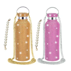 500/600/750/1000ml Diamond Thermos Bottle With 2pcs Chain Portable Rhinestone Water Bottle Stainless Steel Thermal Vacuum Flask 1