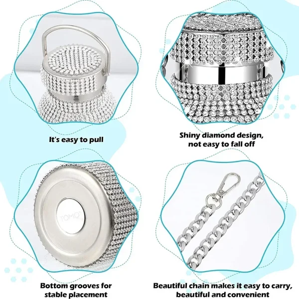500/600/750/1000ml Diamond Thermos Bottle With 2pcs Chain Portable Rhinestone Water Bottle Stainless Steel Thermal Vacuum Flask 3