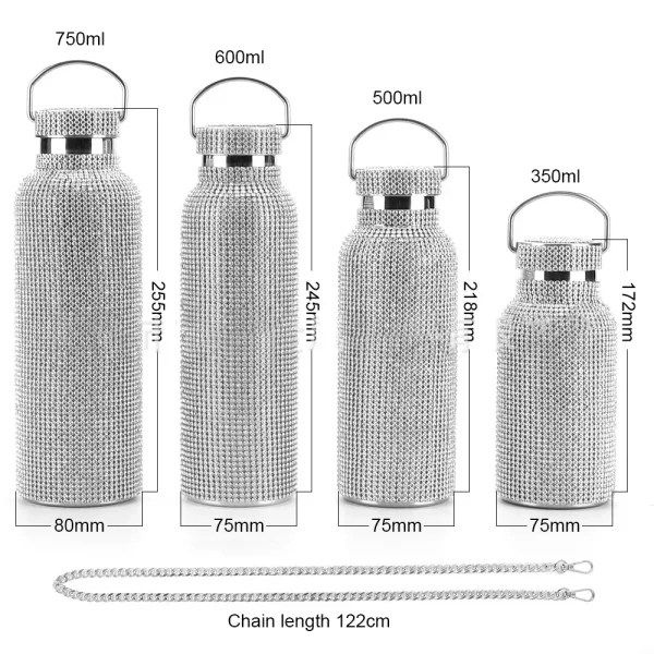 500/600/750/1000ml Diamond Thermos Bottle With 2pcs Chain Portable Rhinestone Water Bottle Stainless Steel Thermal Vacuum Flask 4