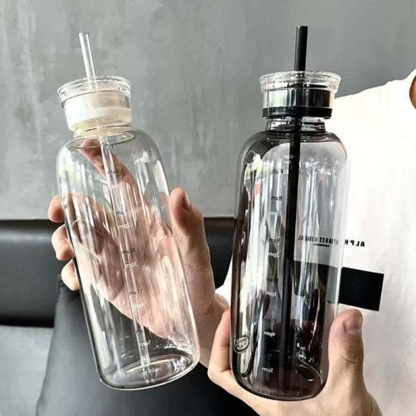 450/750ml Large Glass Water Bottle with Straw 2 Lids Clear Kawaii Drinking Bottle Leakproof Cup for Woman Girl 1