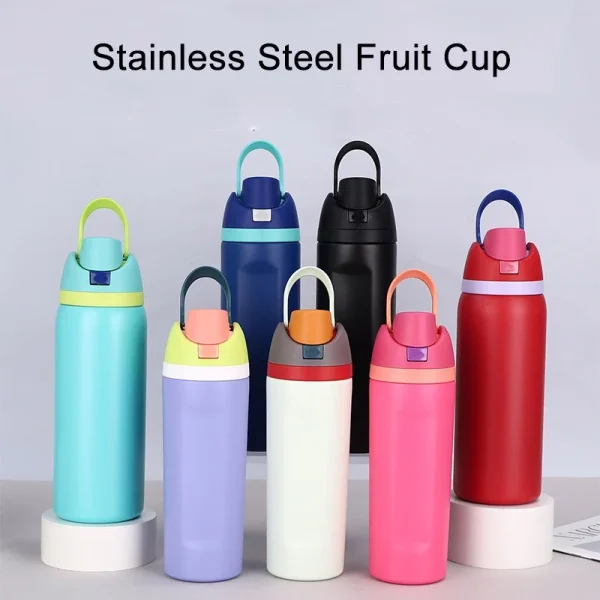 New Stainless Steel Thermal Insulation Water Cup  Fruit Cup with Carrying Ring Portable Double Drink Bouncing Cup Sports Kettle 2