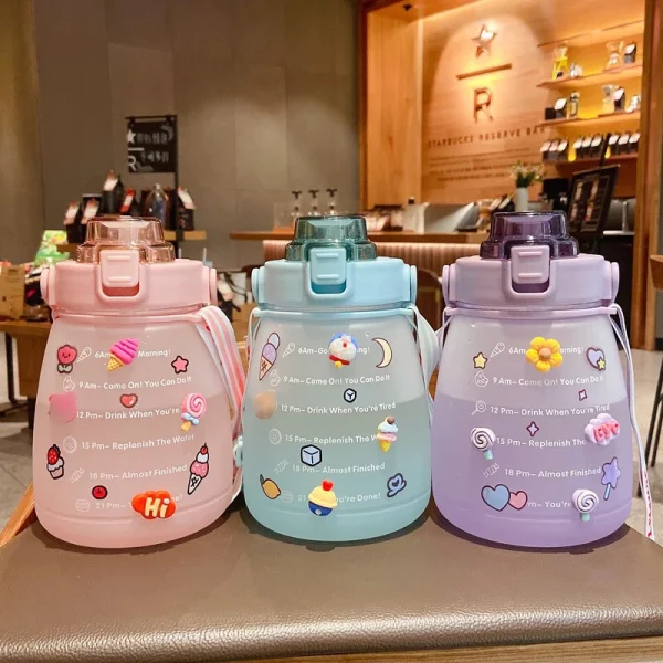 1300ML Water Bottle with Straw Large Capacity Drinking Bottle for Outdoor Sport Fitness Cute Student Bottles Drinkware 3