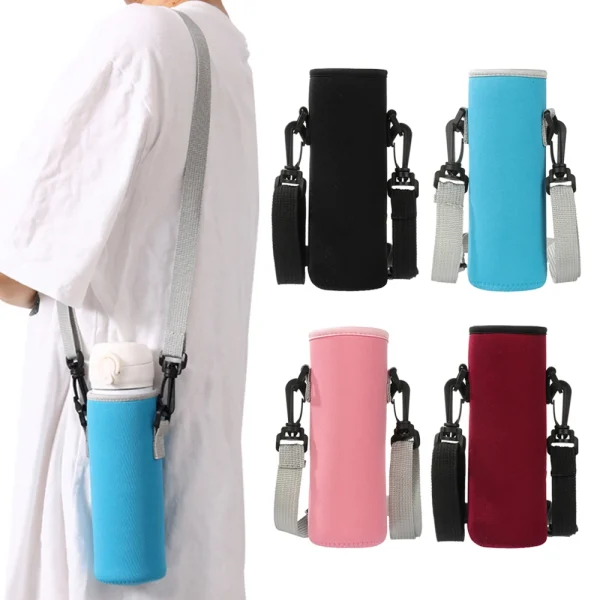 Water Bottle Cover Bag With Strap Neoprene Water Storage Holder Shoulder Strap Black Bottle Carrier Insulat Bag Outdoor Tools 1