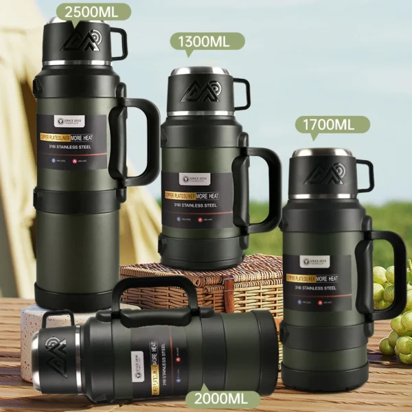 Stainless Steel Thermos Bottle with Handle Outdoor Portable Large Capacity Thermal Water Bottle ,Keep Hot and Cold for 72H 1