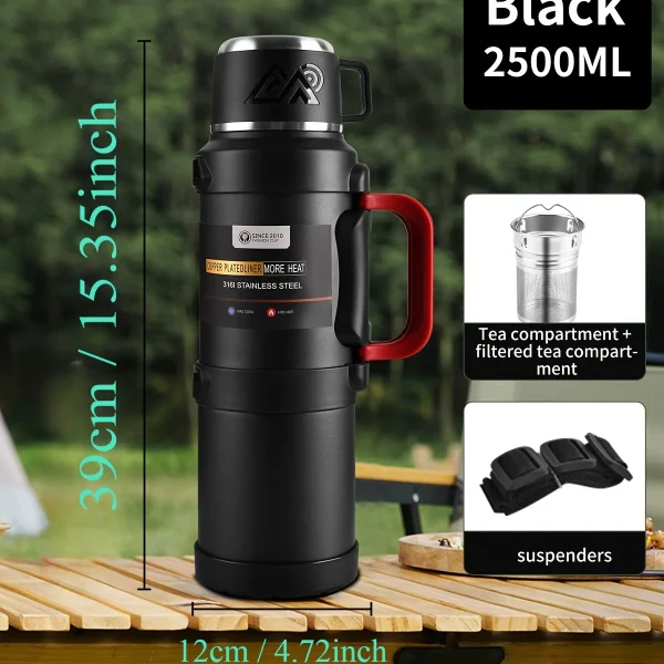 Stainless Steel Thermos Bottle with Handle Outdoor Portable Large Capacity Thermal Water Bottle ,Keep Hot and Cold for 72H 2