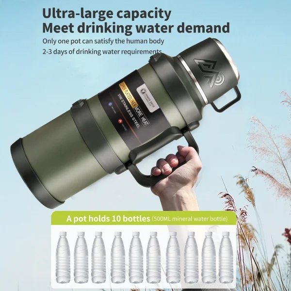 Stainless Steel Thermos Bottle with Handle Outdoor Portable Large Capacity Thermal Water Bottle ,Keep Hot and Cold for 72H 5