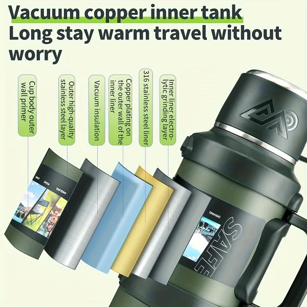 Stainless Steel Thermos Bottle with Handle Outdoor Portable Large Capacity Thermal Water Bottle ,Keep Hot and Cold for 72H 6