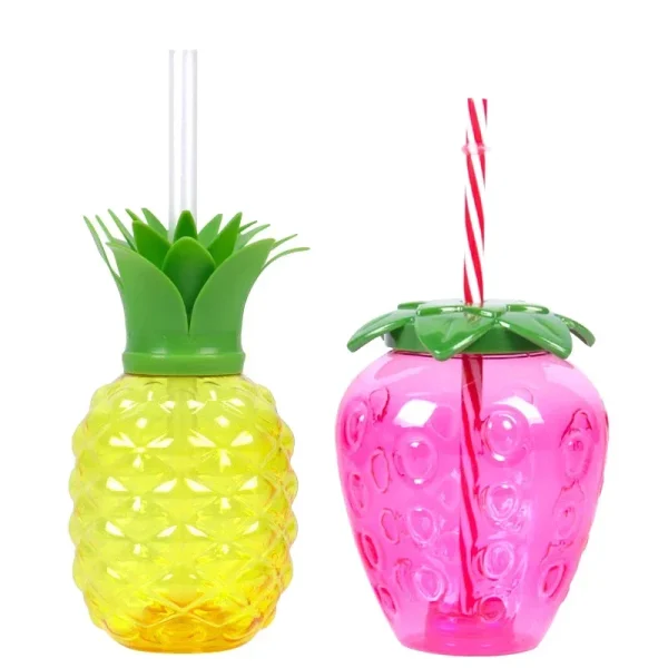 Plastic Cups Cup Thermal Party Pineapple Strawberry Water Bottle Drinkware Glasses With Straw for Wholesale Party Summer Beach 5