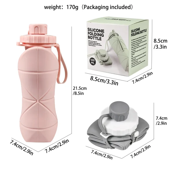Outdoor Sports Foldableable Water Kettle 600ml 20.29oz, Leak-Proof, Foldableable and High Temperature Resistant, Food Grade Silicone Material Without Bpa, Suitable for Cycling Hiking Gym and Other Sports, Christmas, Valentine's Day, Holiday Gifts, Four Colors to Choose From, Maca Color Series 5