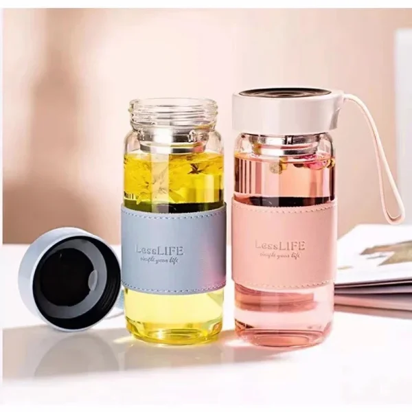 480ml Fashion Glass Wtaer Bottle With Tea Infuser Insulation Sleeve Strap High Temperature Drink Mug Juice Coffee Cup Leak-proof 1