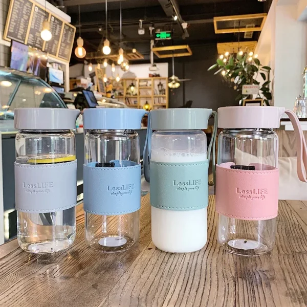 480ml Fashion Glass Wtaer Bottle With Tea Infuser Insulation Sleeve Strap High Temperature Drink Mug Juice Coffee Cup Leak-proof 4