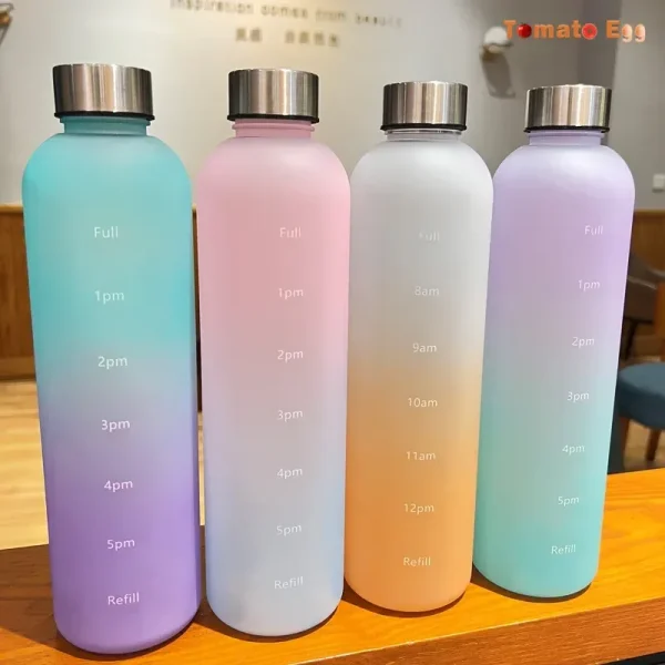 1L Water Bottle Plastic Frosted Kettle with Time Stamp BPA Free Reusable Fitness Sports Outdoor Travel Leakproof Water Cup 3